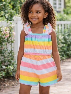 NWT Old Navy Rainbow Stripe Romper Girls Size 3T Boho Summer Classic
